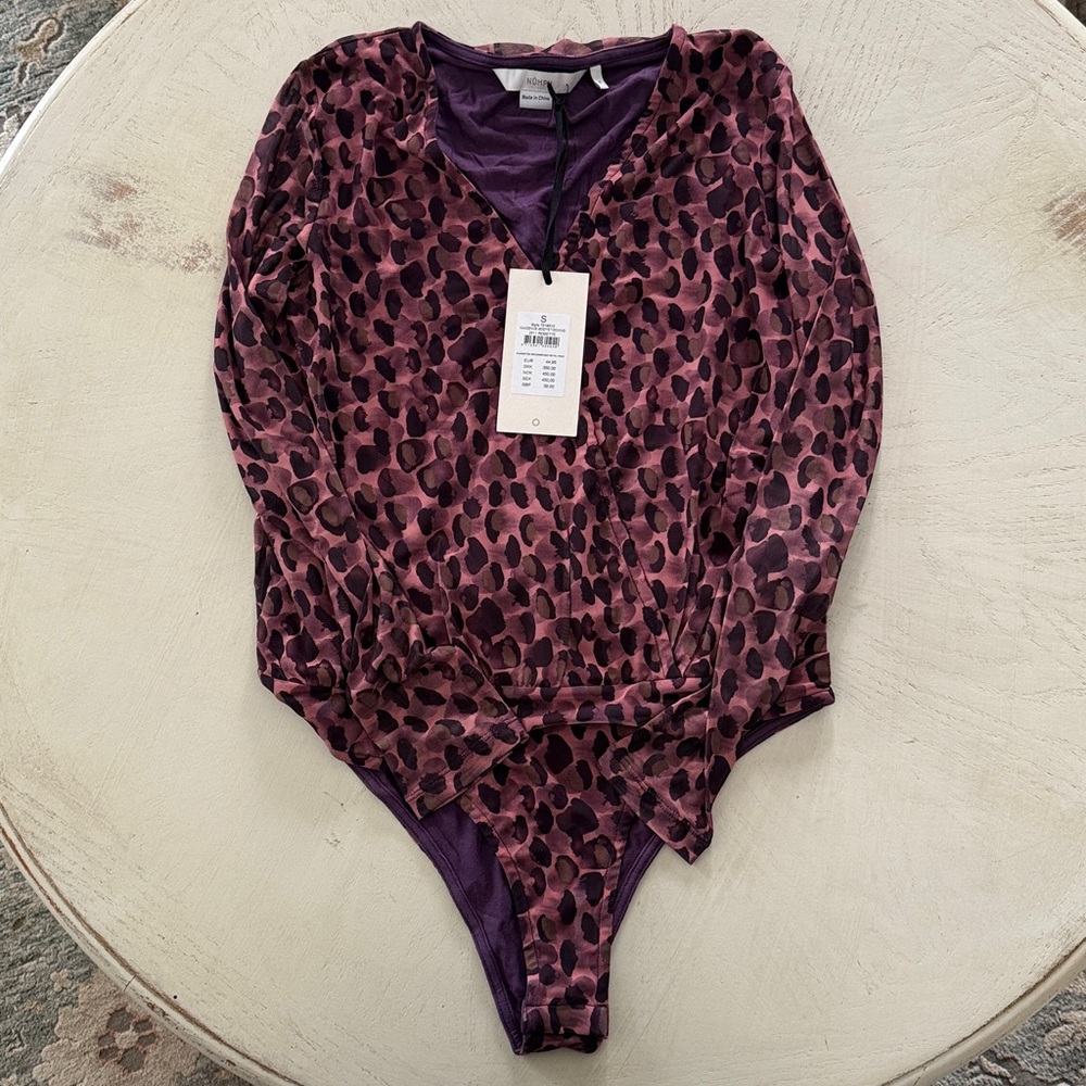 NUMPH Danish Purple Leopard Print Bodysuit size small - New